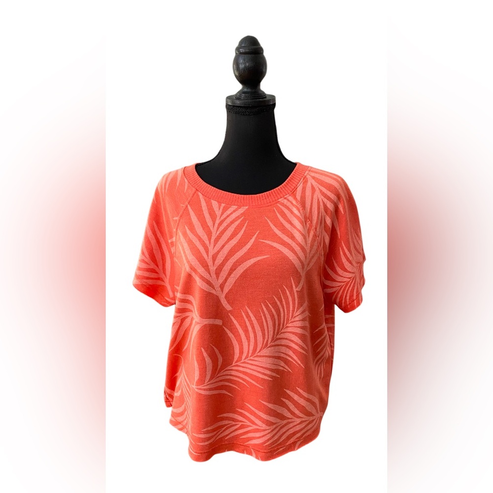 Secret Treasures: Orange Tropical Raw Hem Cropped Sweater Shirt